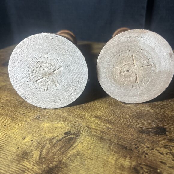 Wood Candlestick Holders Set of 2- 8” Natural Farmhouse Rustic Rounded Design - Picture 9 of 11